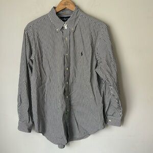 Ralph Lauren Classic Fit Men’s Navy White Stripe Button Doen Shirt Size 16‎ 🖤